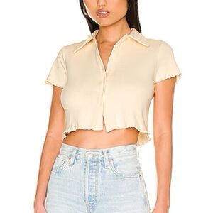 Revolve all the ways Suzana button down collared crop top cardigan in cream